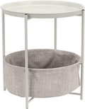 Round Storage End Table with Cloth Basket - Compact Side Table