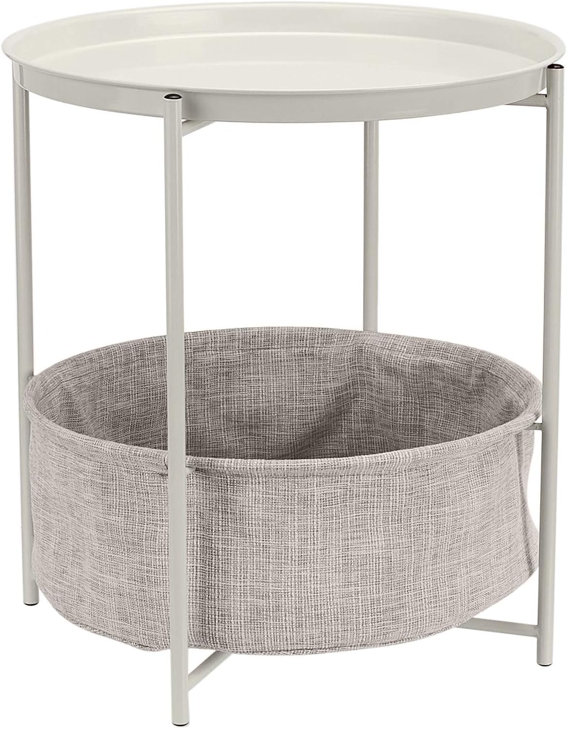Round Storage End Table with Cloth Basket for Modern Spaces