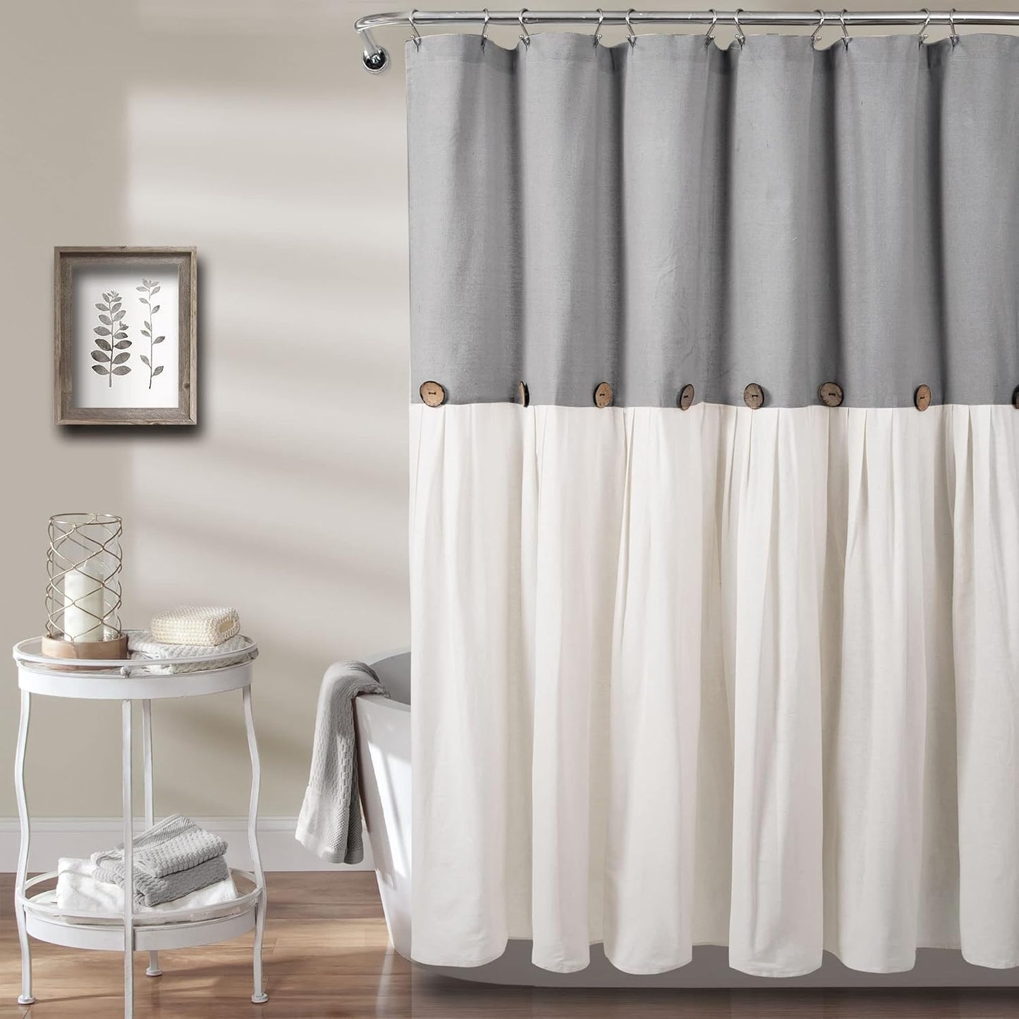 Linen Button Shower Curtain for Modern Farmhouse Decor