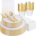 Festiva 176Pcs White and Gold Plastic Plates Set - Elegant Party