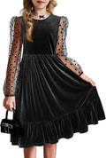 Girls Contrast Mesh Velvet A-Line Party Dress - Vintage Style Arshiner