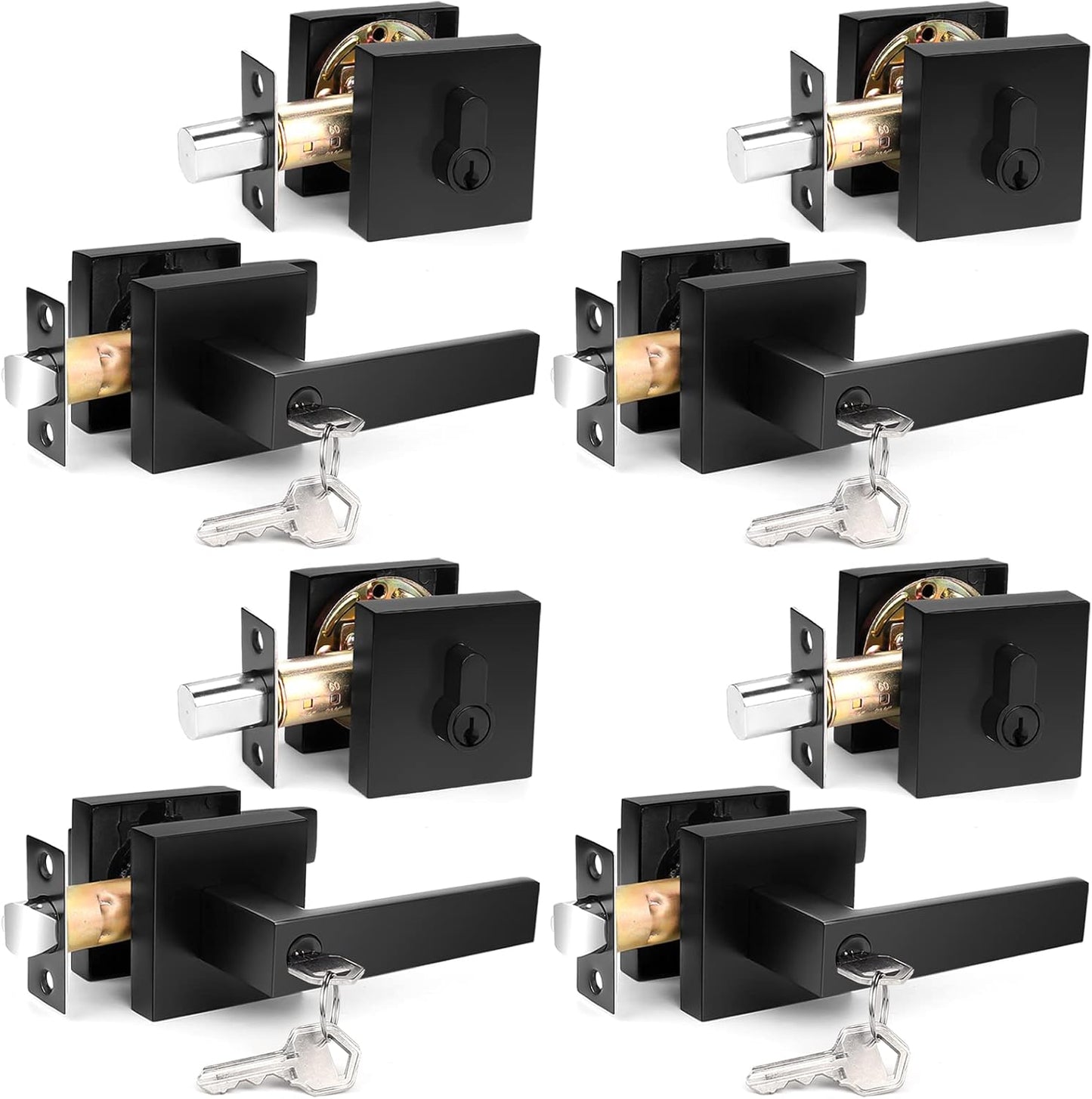 Probrico Square Keyed Entry Levers and Deadbolts Combo Pack