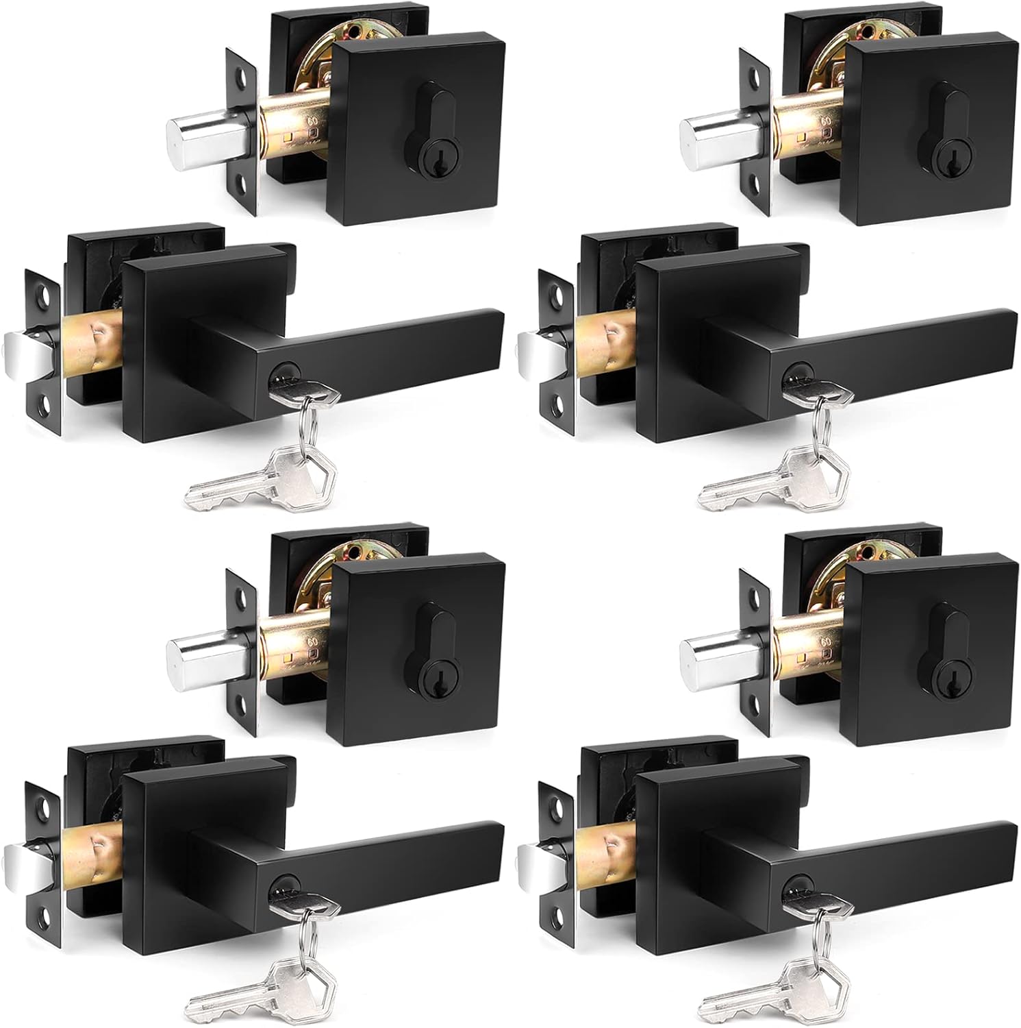 Probrico Square Keyed Entry Levers and Deadbolts Combo Pack