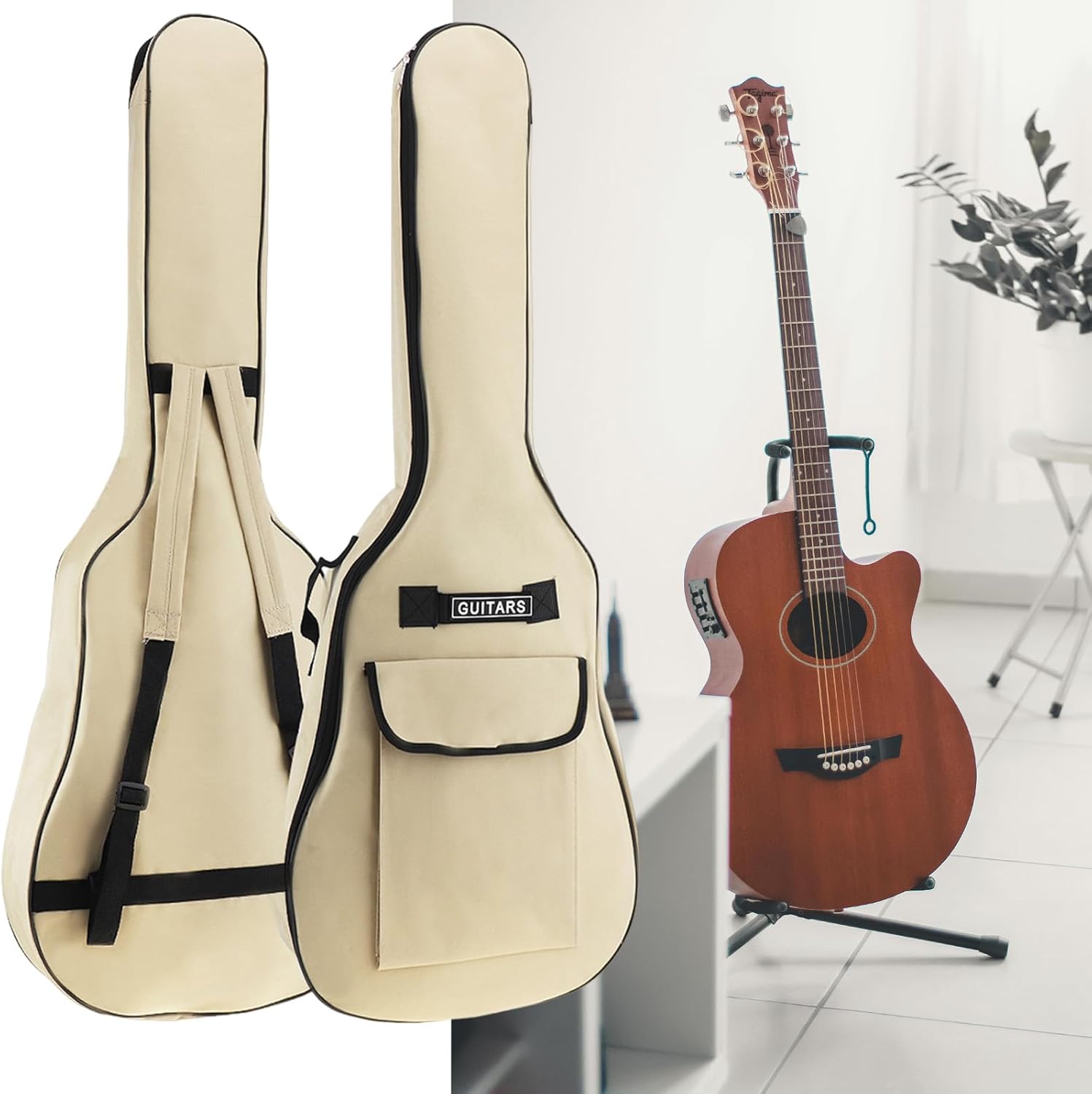 ESMAVO Beige Acoustic Guitar Bag: Waterproof & Spacious