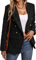 Tweed Plaid Blazer Jacket - Elegant Fall Business Casual