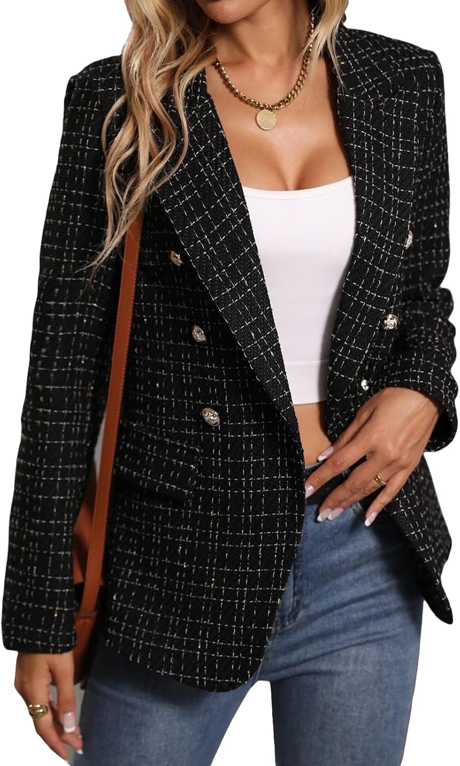 Mina Self 2025 Winter Women's Tweed Plaid Blazer Jacket Review