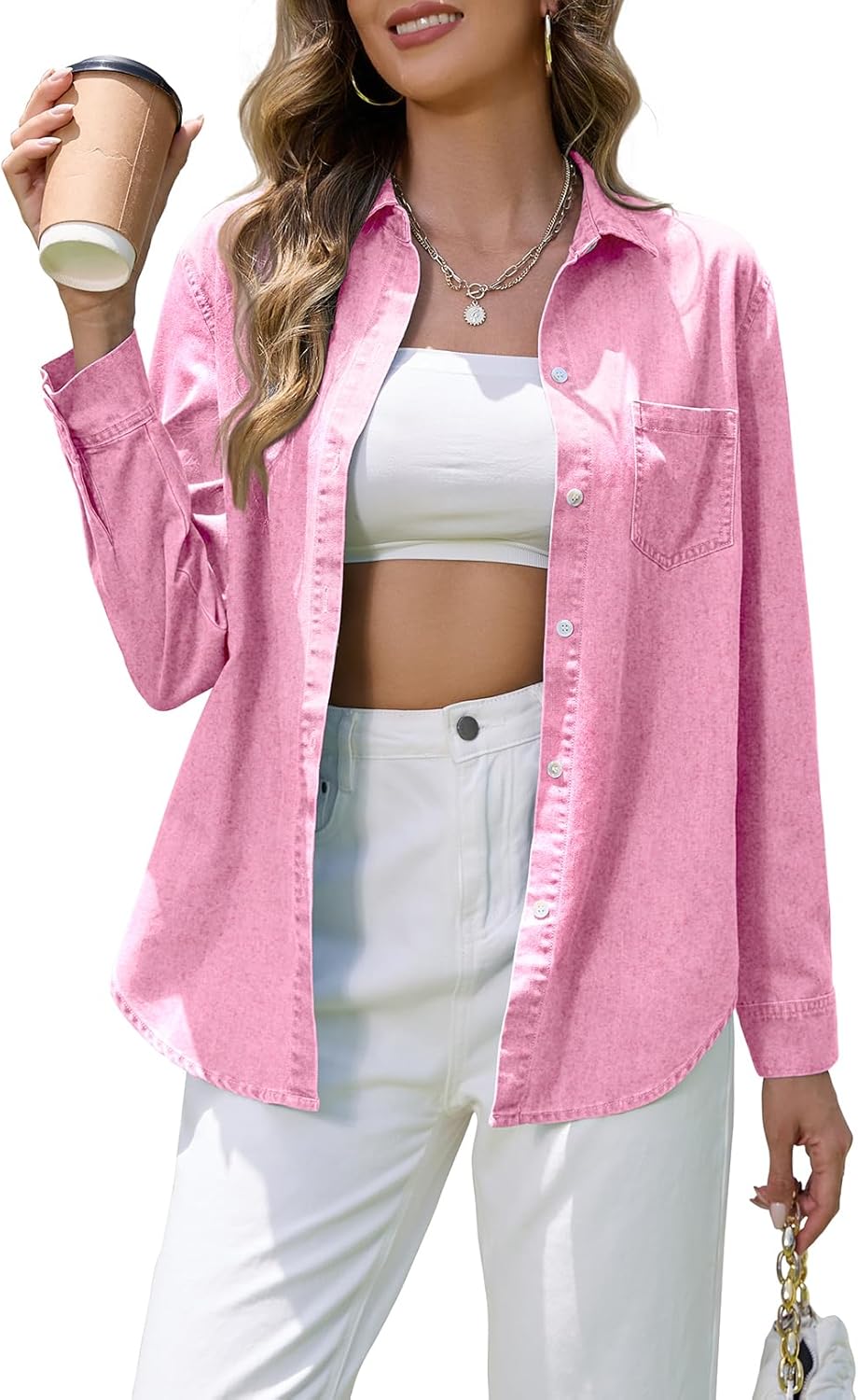 Denim Shirt Women Chambray Western Casual Long Sleeve Tops