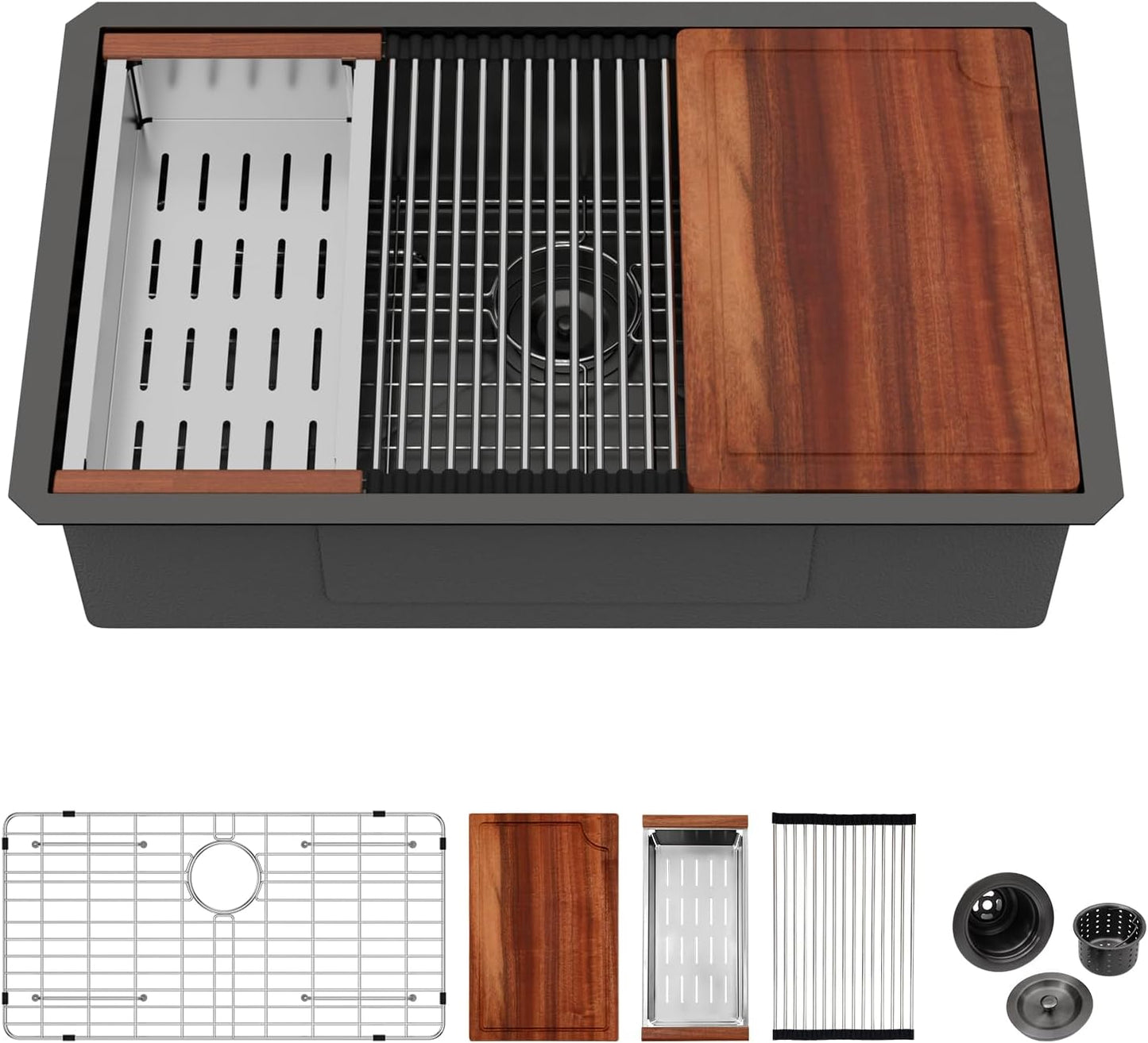 30 Inch Black Undermount Kitchen Sink Workstation by Logmey
