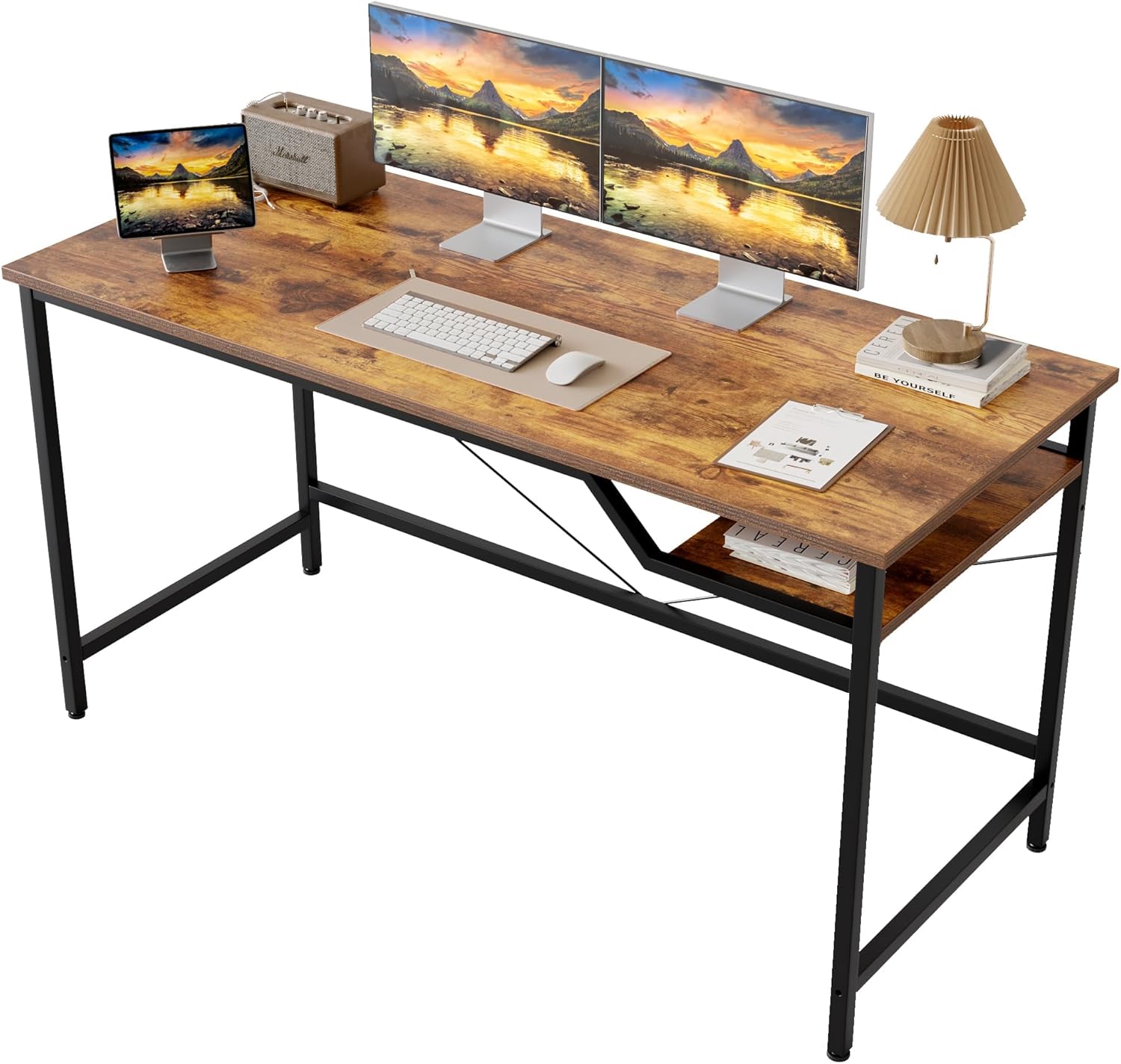 Computer Desk 48 X 24 inch for Small Spaces, Rustic Brown Style