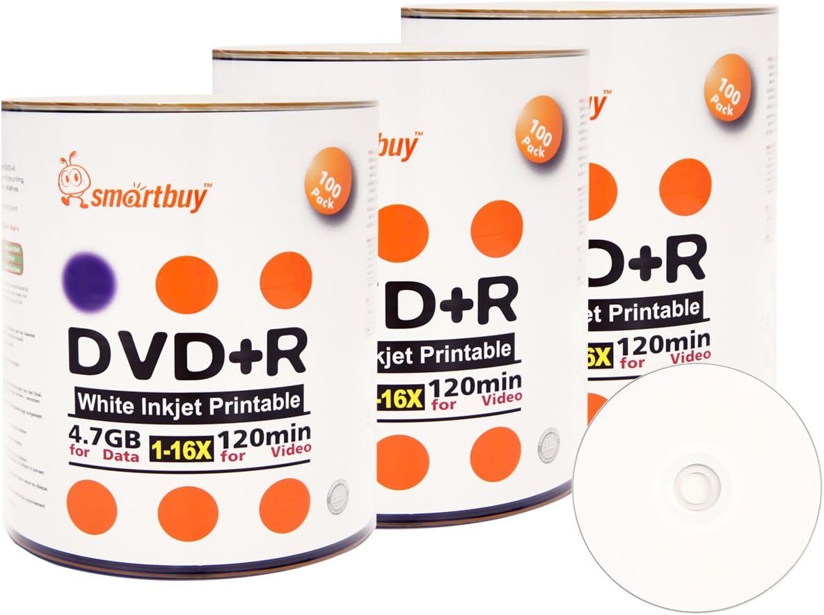 Smart Buy 300 Pack DVD+R 4.7GB 16X Printable Media Discs