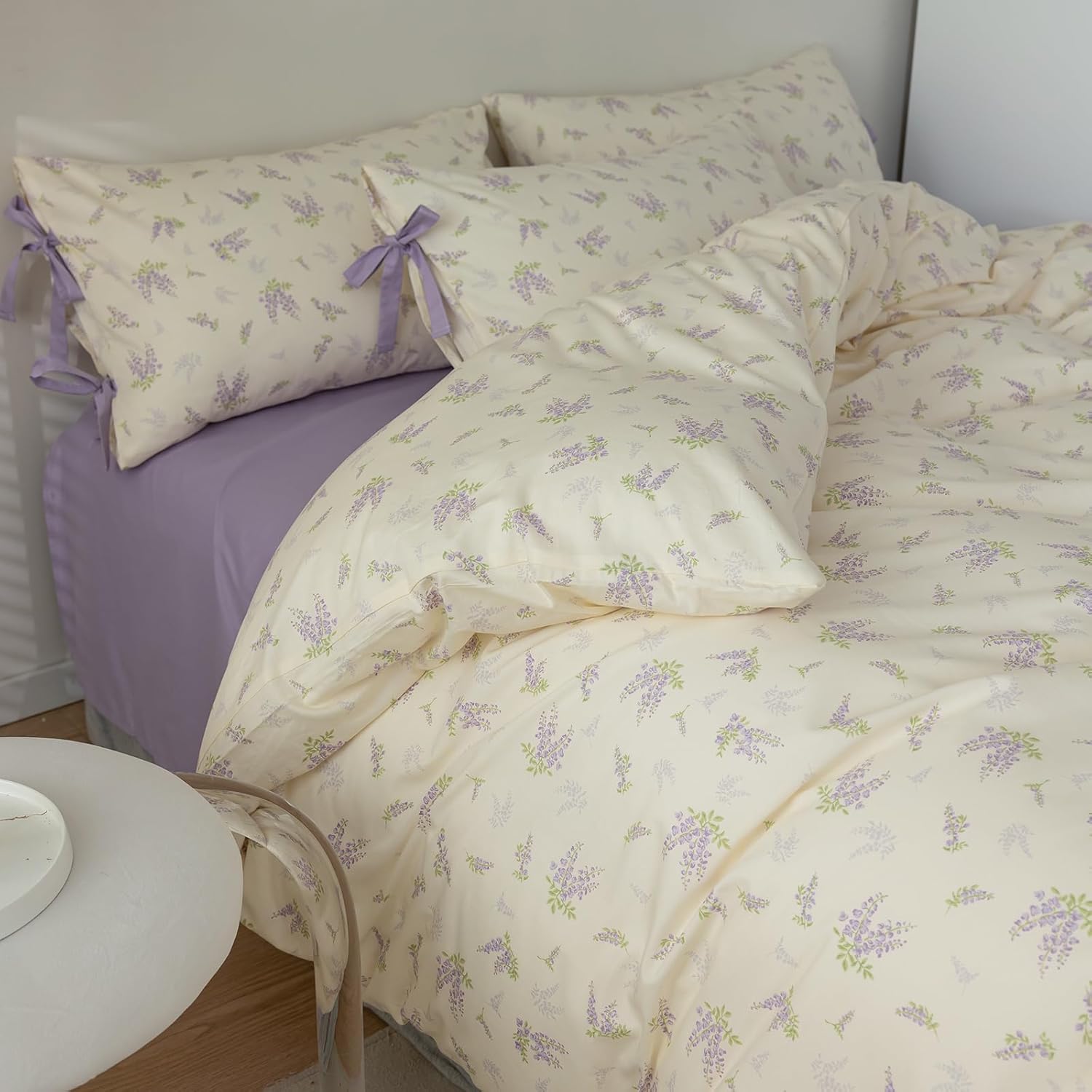 VM VOUGEMARKET Purple Flower Duvet Cover Set for Twin Beds