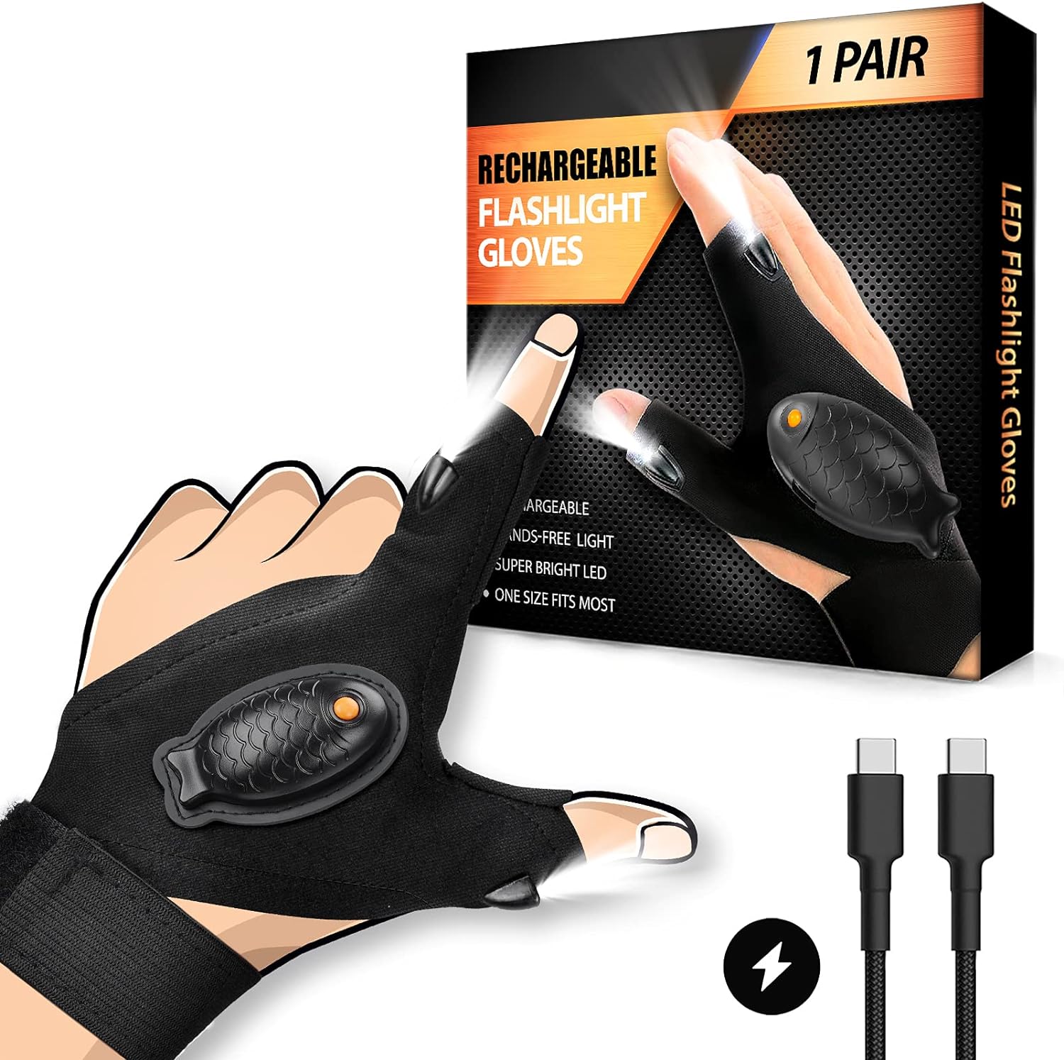 HANPURE LED Flashlight Gloves - Bright Hands-Free Light