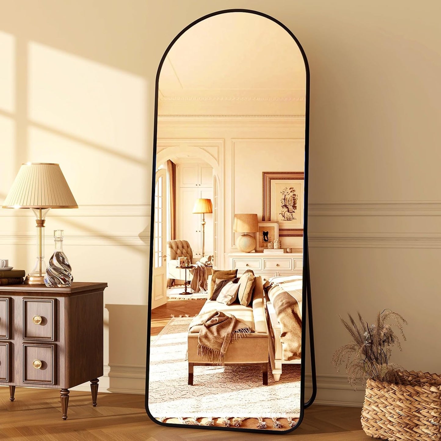 Arched Full Length Mirror 64x21 in Black for Modern Decor