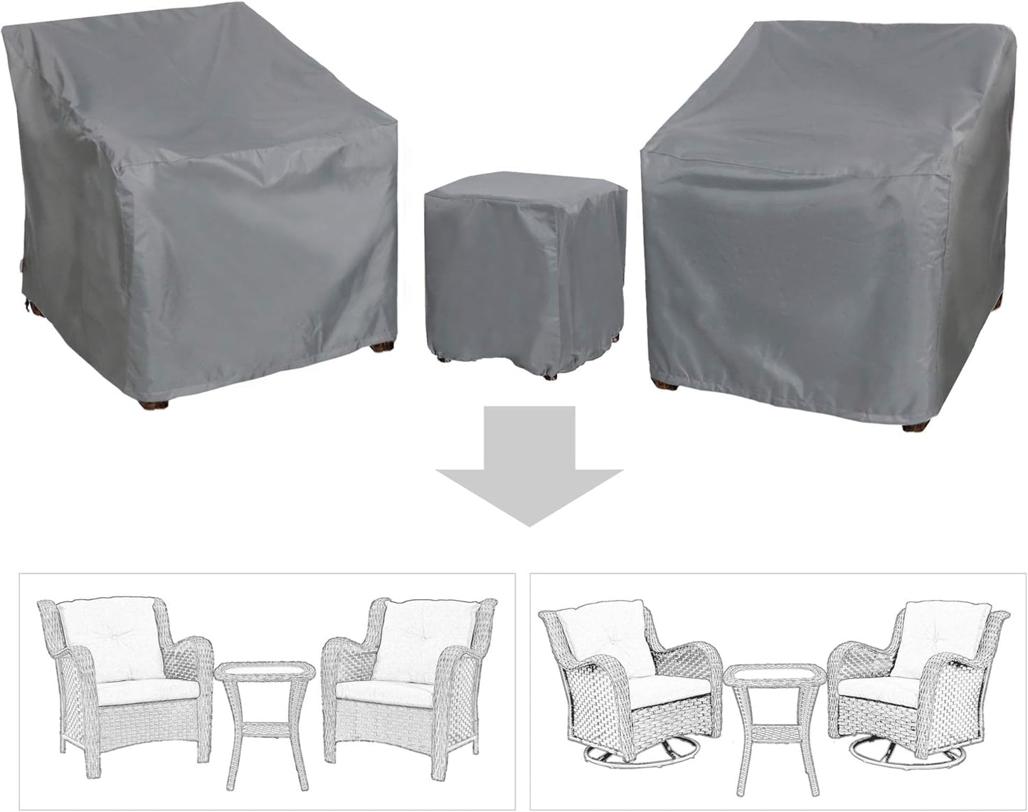 Patio Furniture Covers for 3 Piece Bistro Set, Waterproof Grey