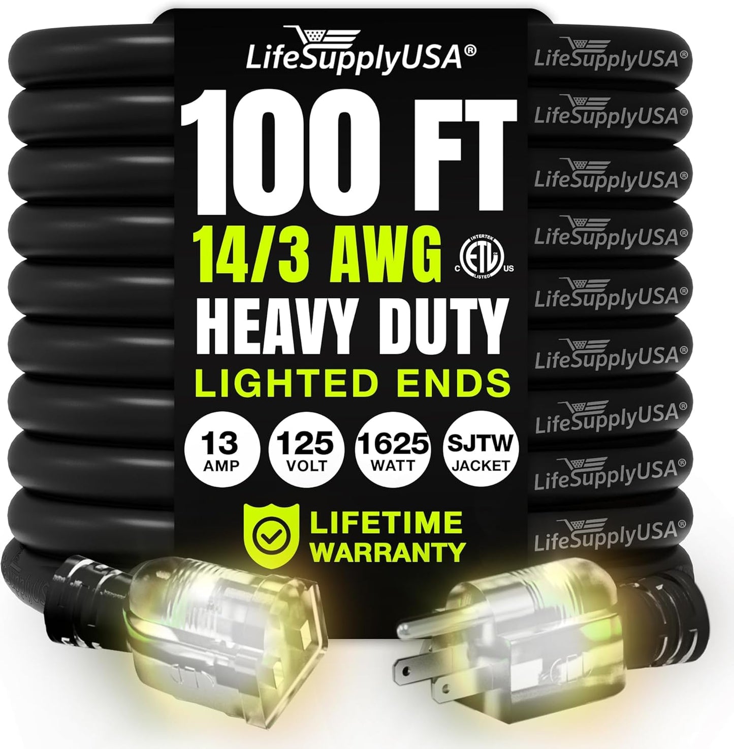 100ft Heavy Duty Extension Cord for Indoor and Outdoor Use