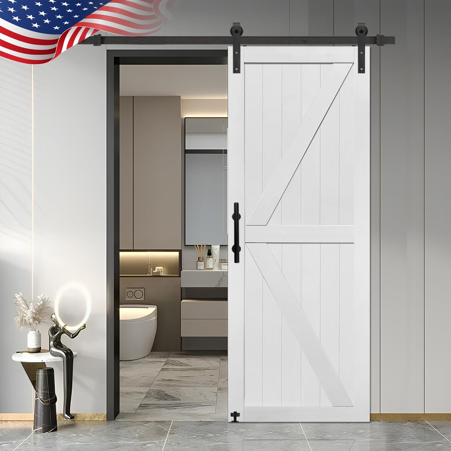 30in x 84in MDF Barn Door with 5FT Sliding Hardware Kit