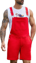 Red Denim Overalls for Men Short Jumpsuit with Zipper - Comfortable