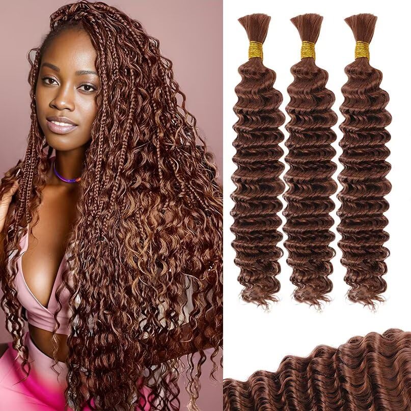 12A #30 Auburn Brown Human Braiding Hair for Boho Styles