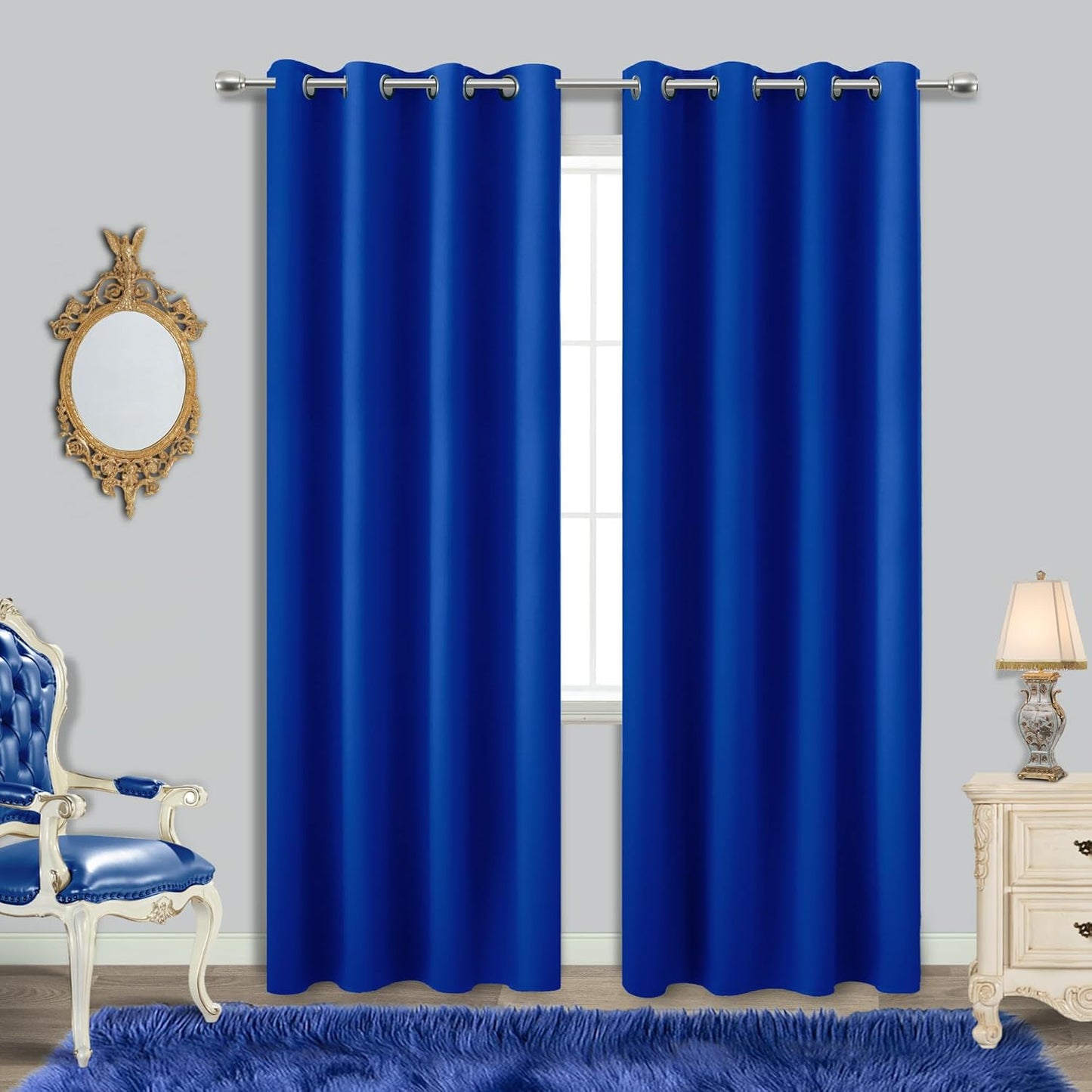 Royal Blue Curtains 96 Inches Long for Living Room Set of 2