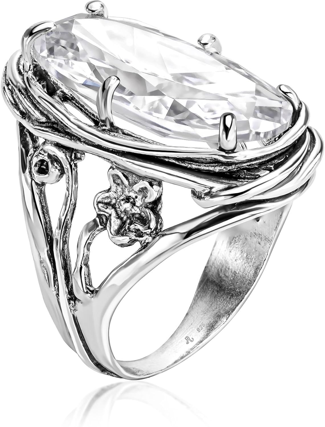 925 Sterling Silver Floral Wire Wrap Ring with Cubic Zirconia