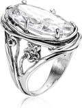 925 Sterling Silver Oval Cubic Zirconia Ring - Vintage Wire Wrap