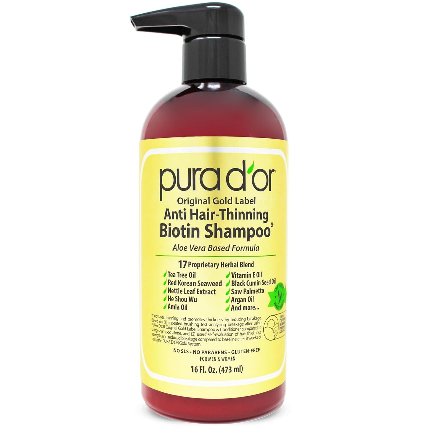 PURA D'OR Biotin Shampoo - Thickens Hair Clinically