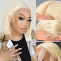 Blonde Bob Wig Human Hair 14in 13x6 Lace Front - Natural Hairline
