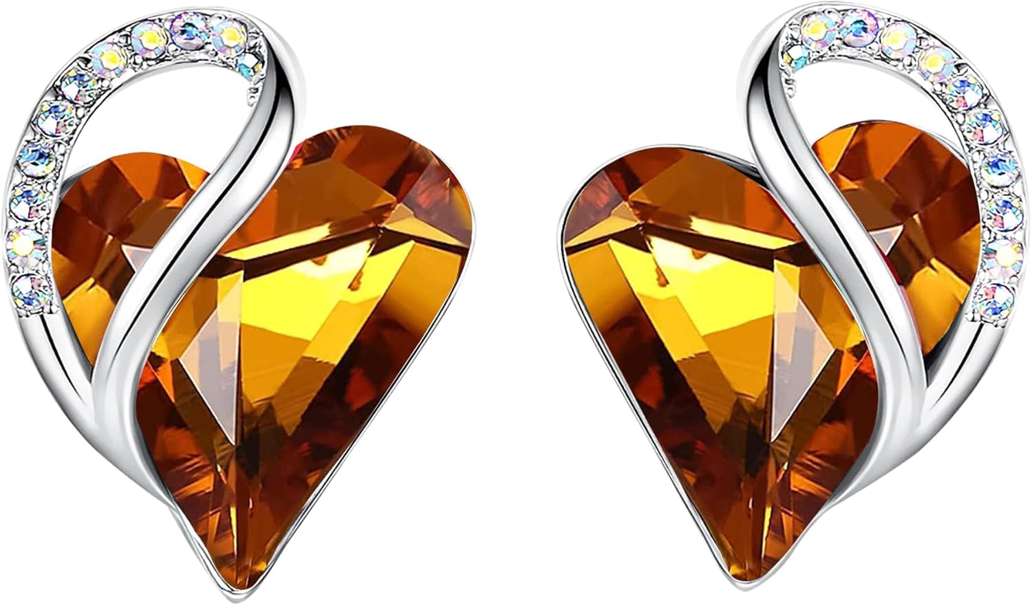Leafael Heart Birthstone Crystal Stud Earrings for Women