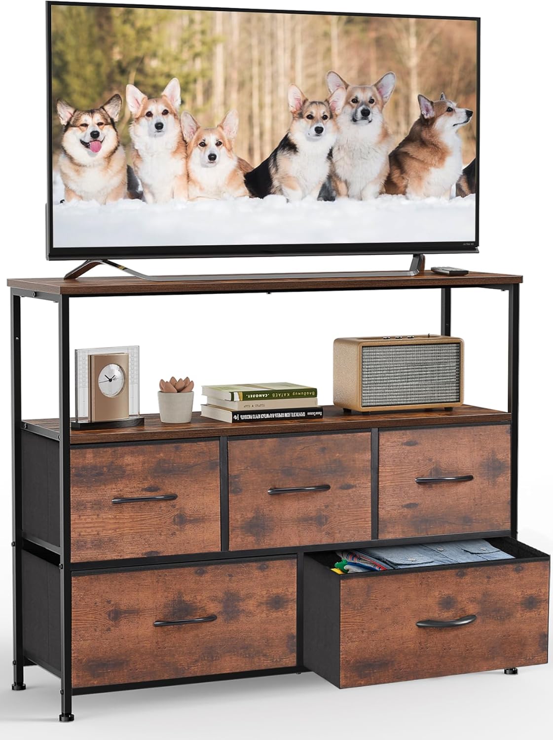 DUMOS 5-Drawer TV Stand in Brown for 45 TV