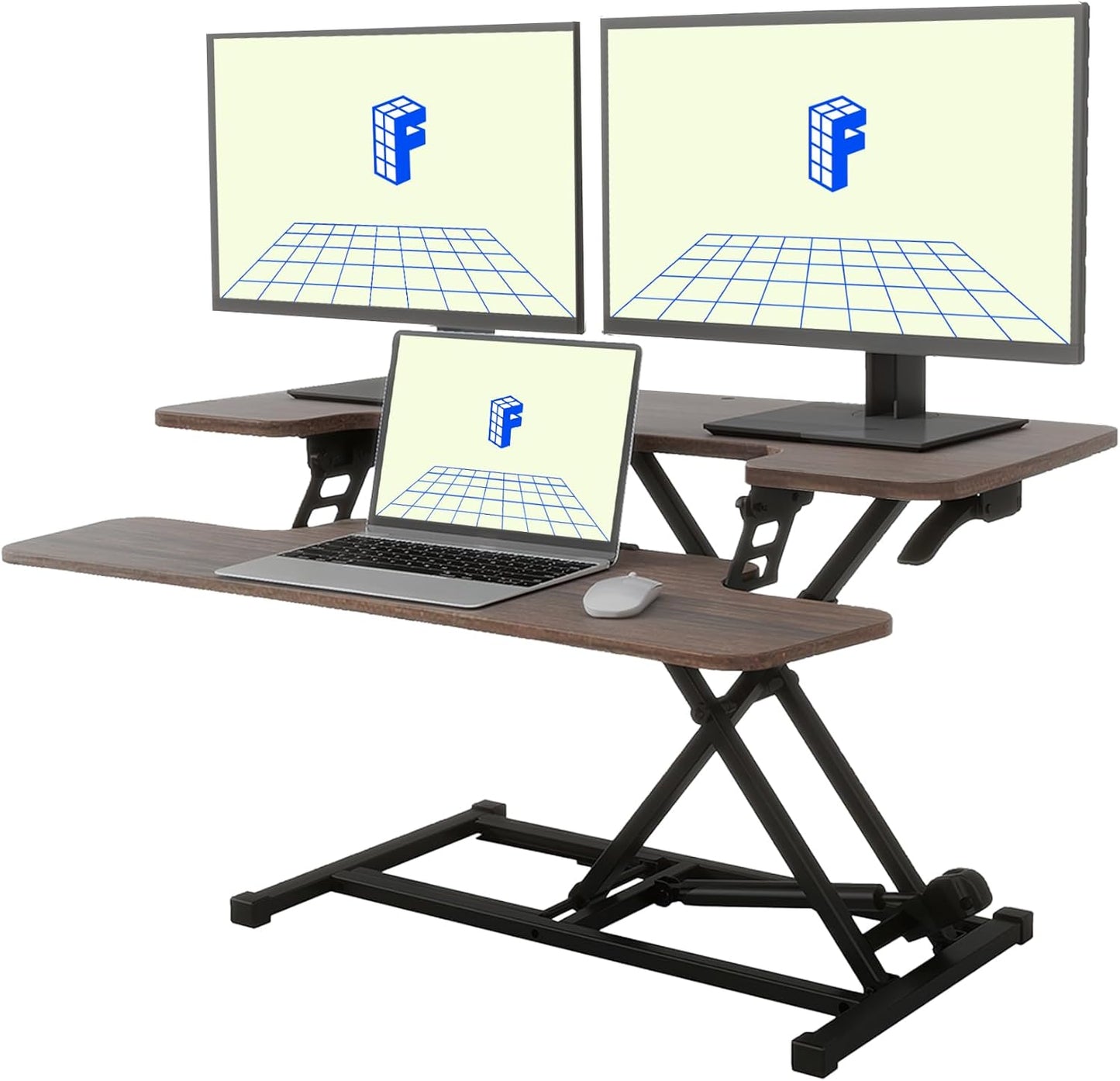 Height Adjustable Standing Desk Converter - Walnut Finish