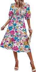 PRETTYGARDEN Women's Summer Smocked Floral Midi Dress - Flowy A-line