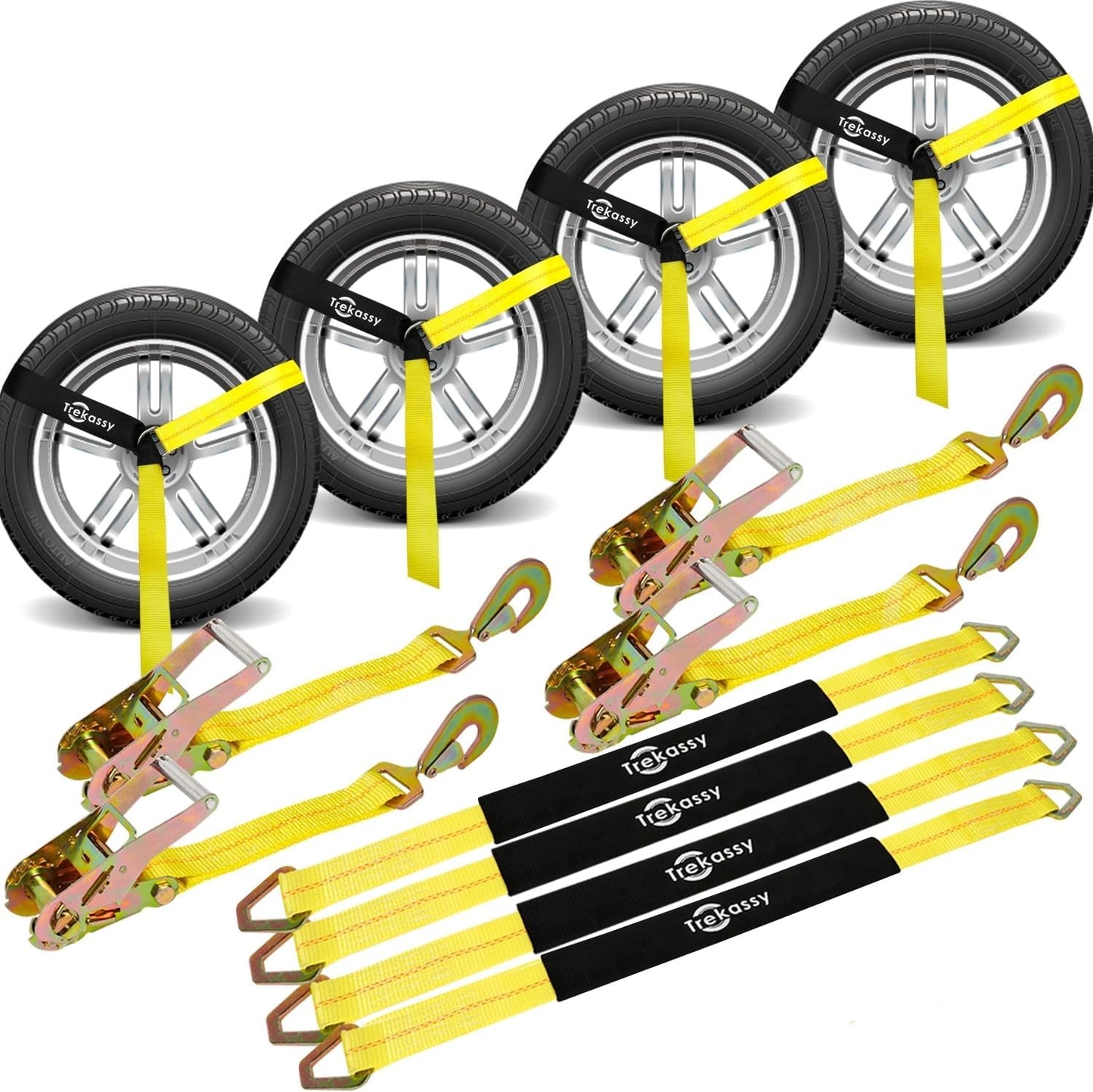 Trekassy 2x 144 Car Tie Down Straps for Heavy Duty Trailers