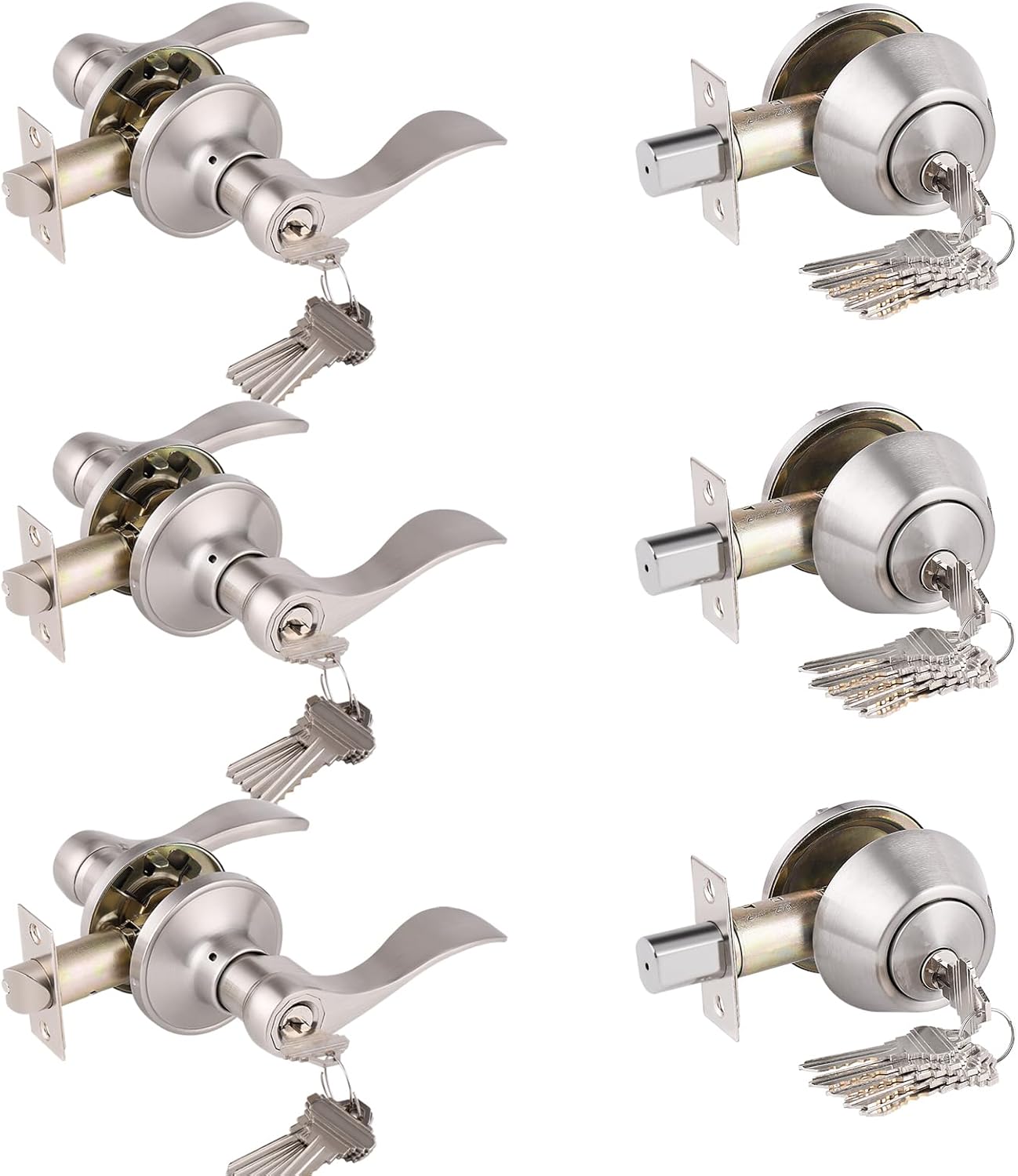 Gobrico Wave Entry Door Levers and Deadbolt Lockset 3-Pack