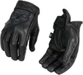 Black Leather Reflective Skull Motorcycle Gloves - Gel Palm