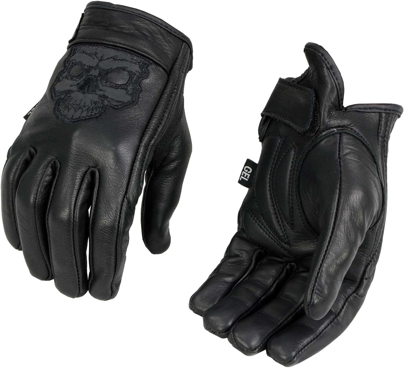 Milwaukee Leather Black Reflective Skull Motorcycle Gloves with Gel