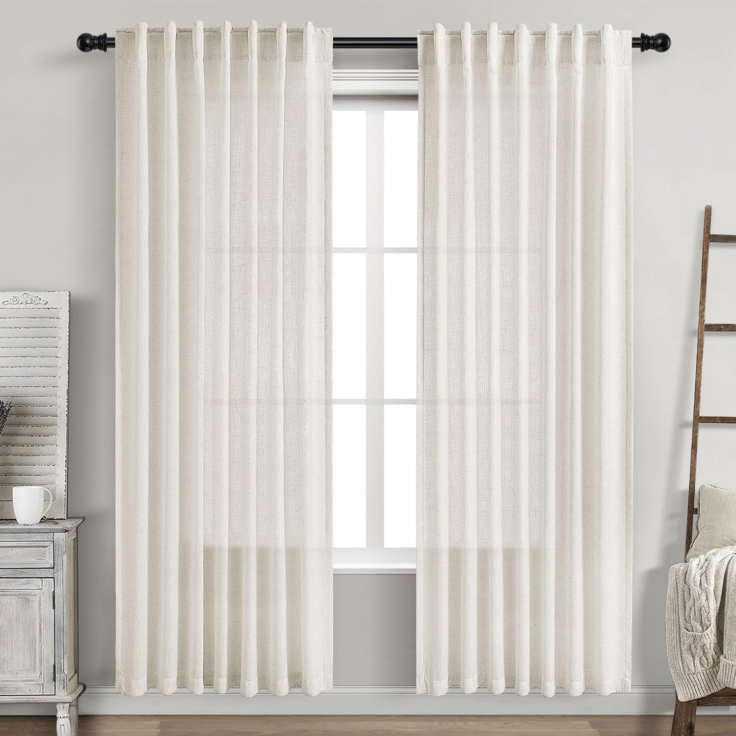 Cream Linen Curtains 80 inch Length for Modern Farmhouse Decor