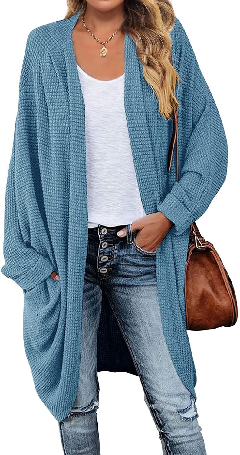 MEROKEETY Women's Waffle Knit Batwing Cardigan for Fall Style