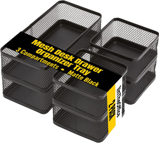2pk Stackable Mesh Drawer Organizer, Matte Black
