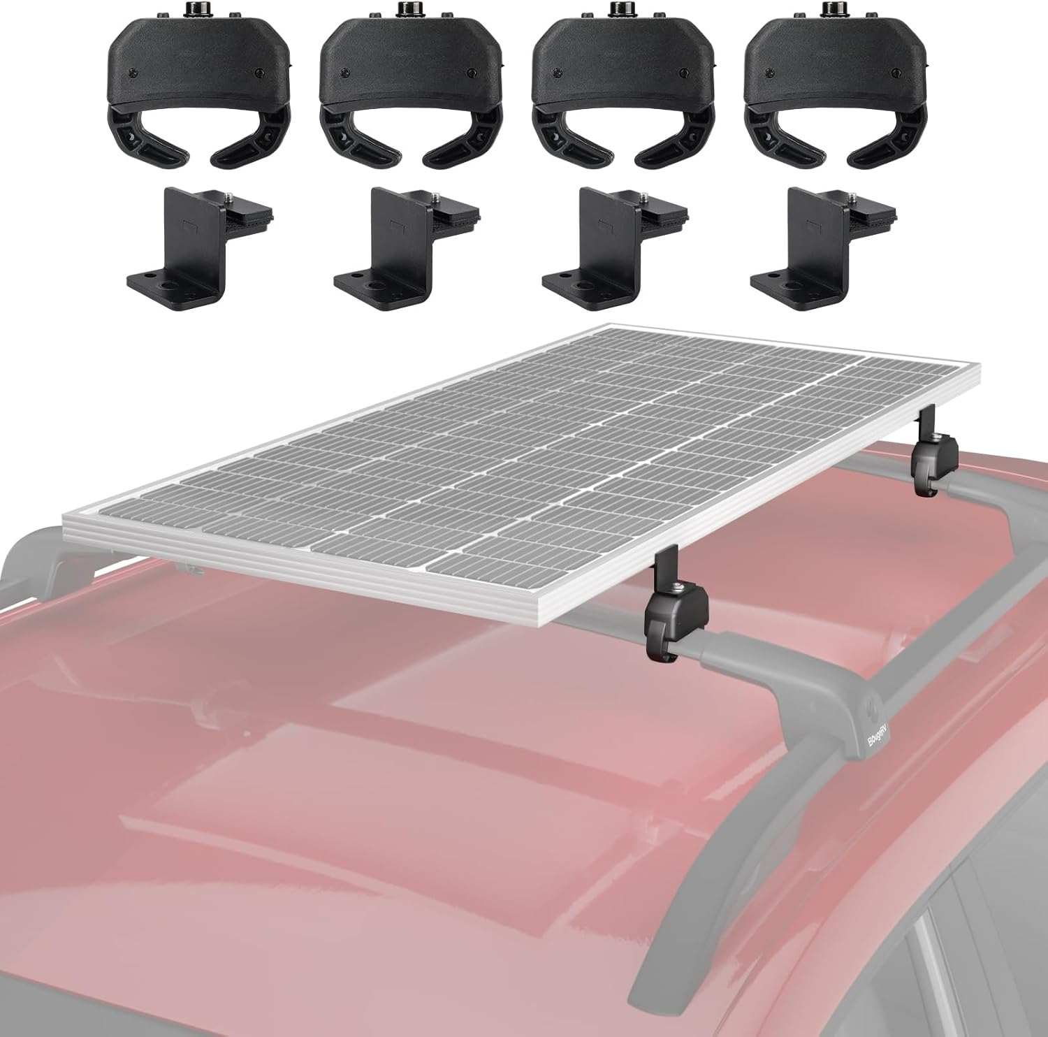 BougeRV Solar Panel Crab Mounting Kit for Cars with Cross Bars