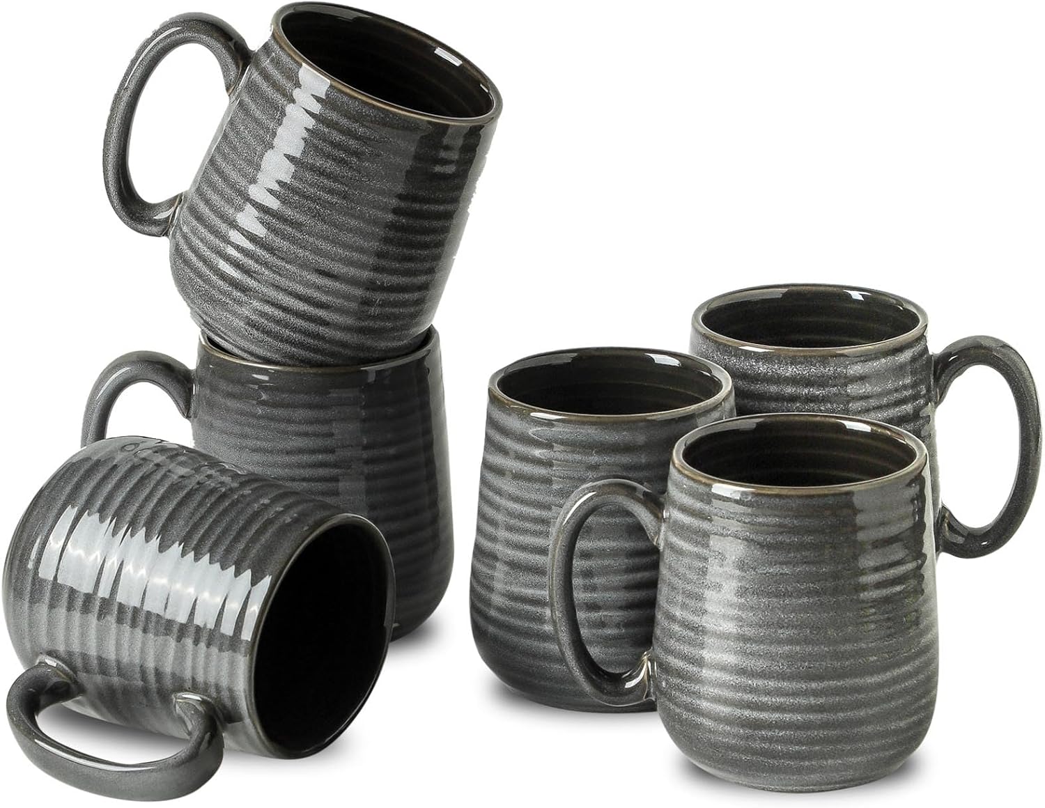 Hasense Ceramic Coffee Mugs Set of 6 - 15 OZ Large Cups