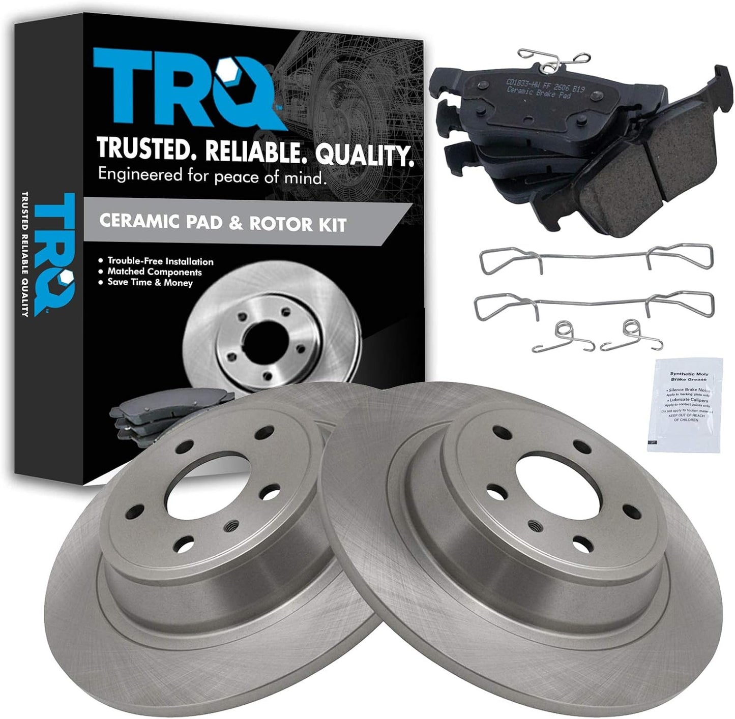 TRQ Rear Brake Pad and Rotor Set for 2013-2020 Ford Fusion