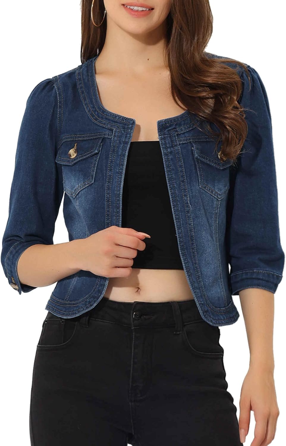 Stylish Collarless Denim Jacket for Women by Allegra K