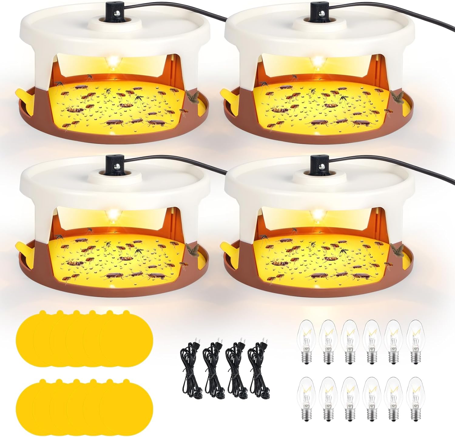 4 Pack Flea Traps for Indoor Insect Control with 12 Bulbs