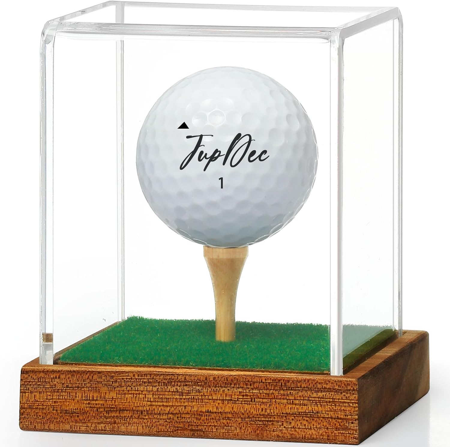 JupDec Golf Ball Display Case with Wood Base - Dust Protection & Elegant Storage