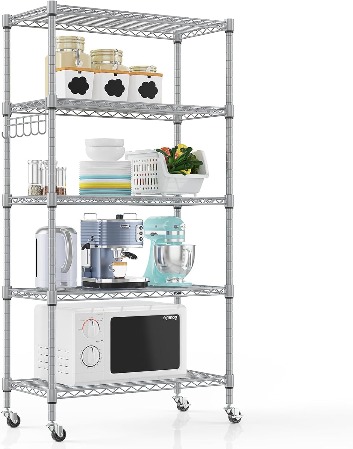 5-Tier Storage Shelf on Wheels for Kitchen and Garage Use