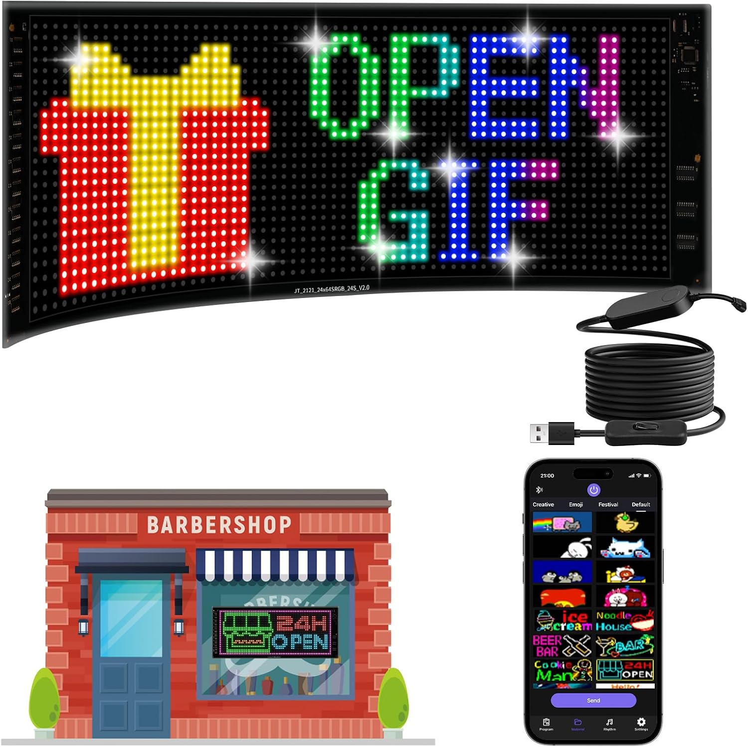 Double Row LED Signs for Car - 17in x 6.3in Flexible Panel