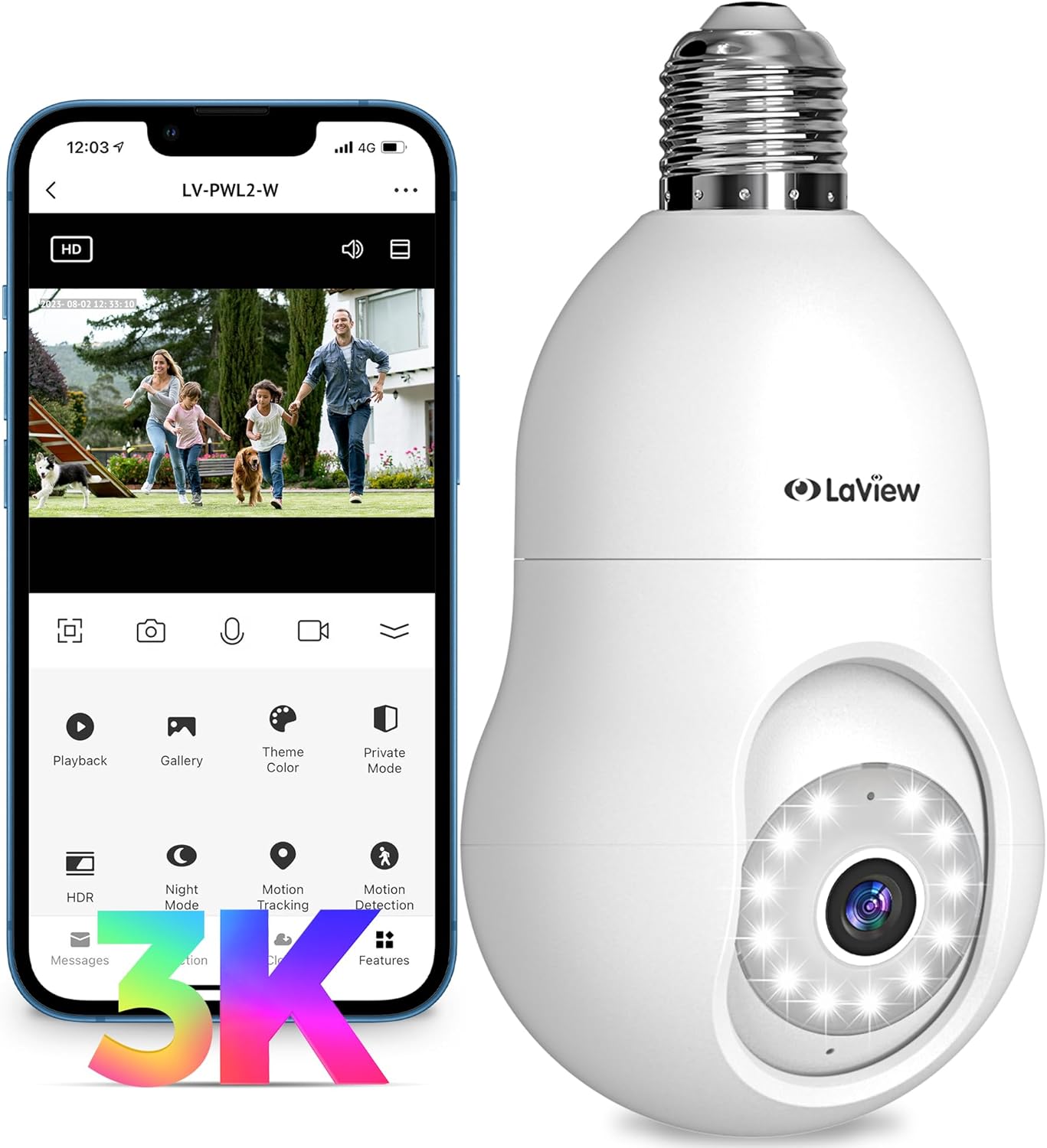 LaView 5MP QHD Bulb Security Camera with Night Vision Features