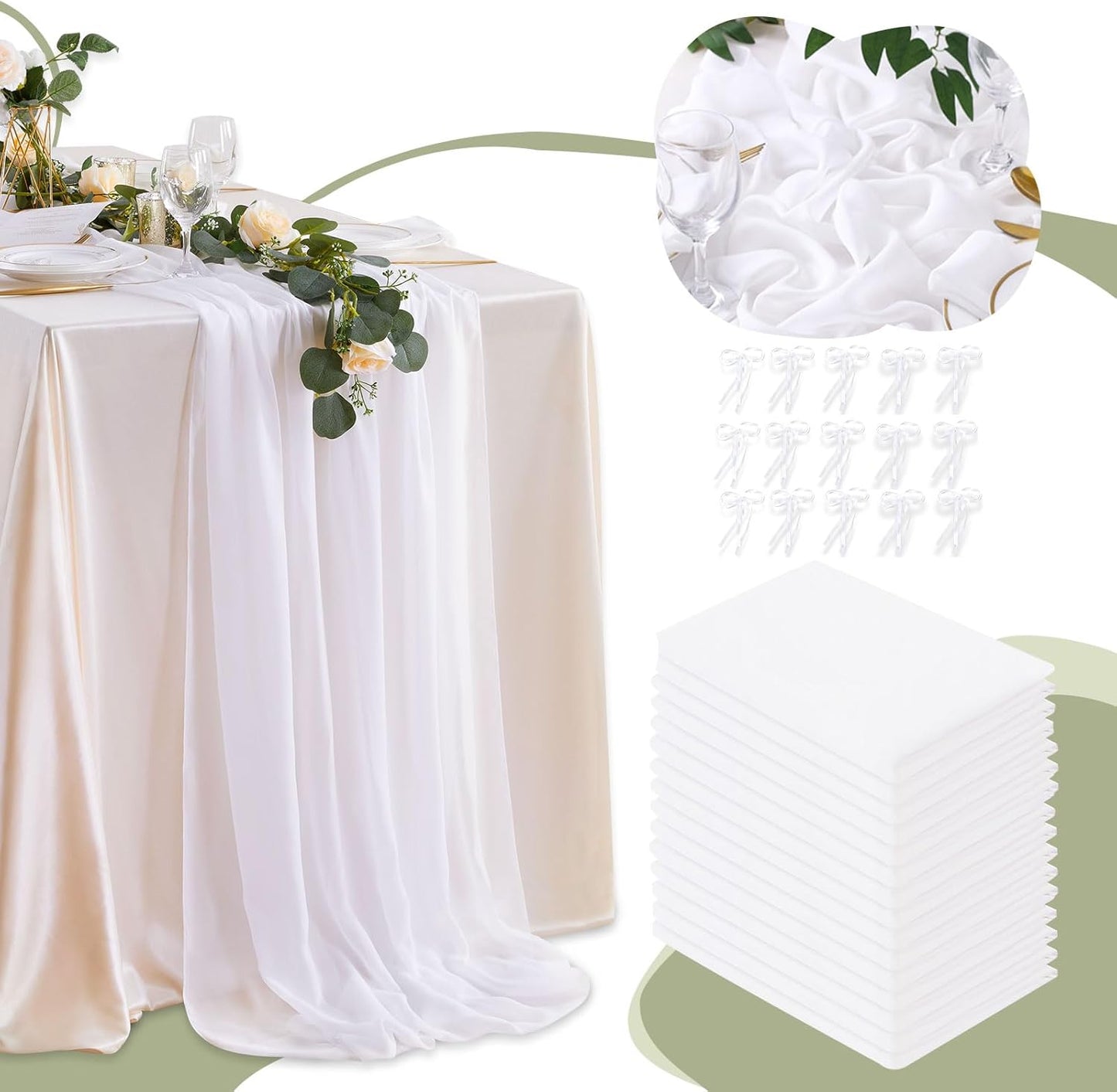 10Ft White Chiffon Table Runners for Romantic Wedding Decor
