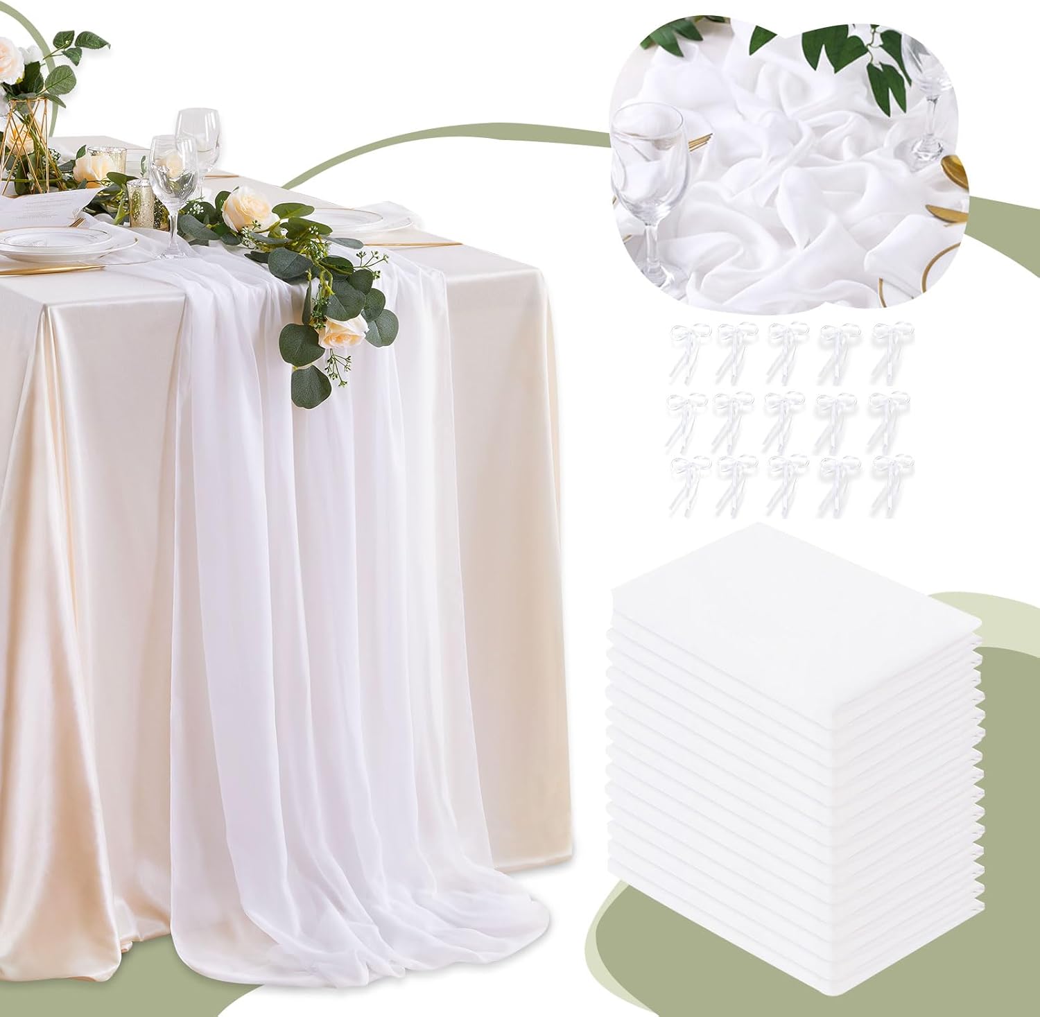 10Ft White Chiffon Table Runners for Romantic Wedding Decor