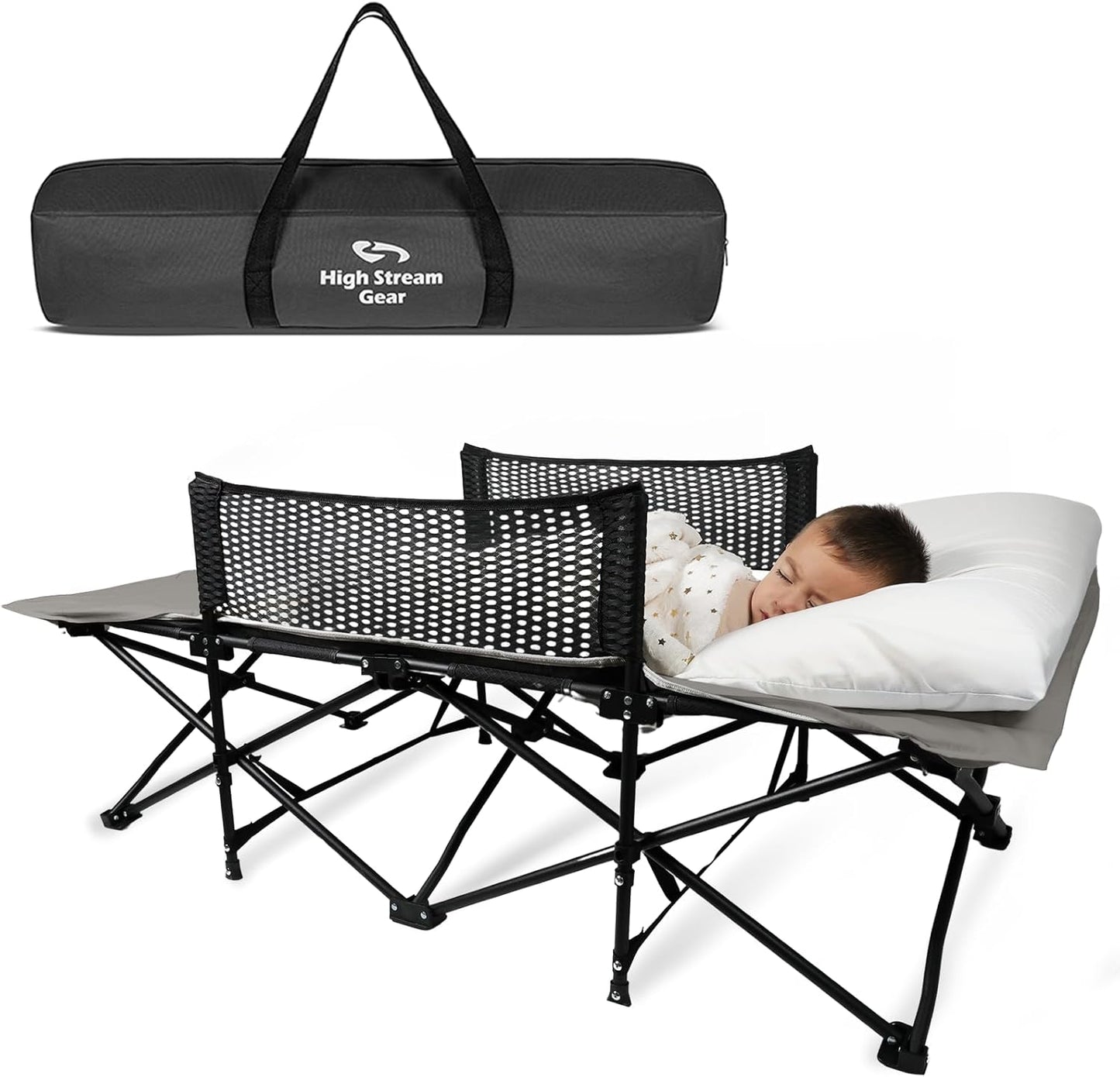 Toddler Cot Bed for Kids: Portable Folding Travel Bed Gray